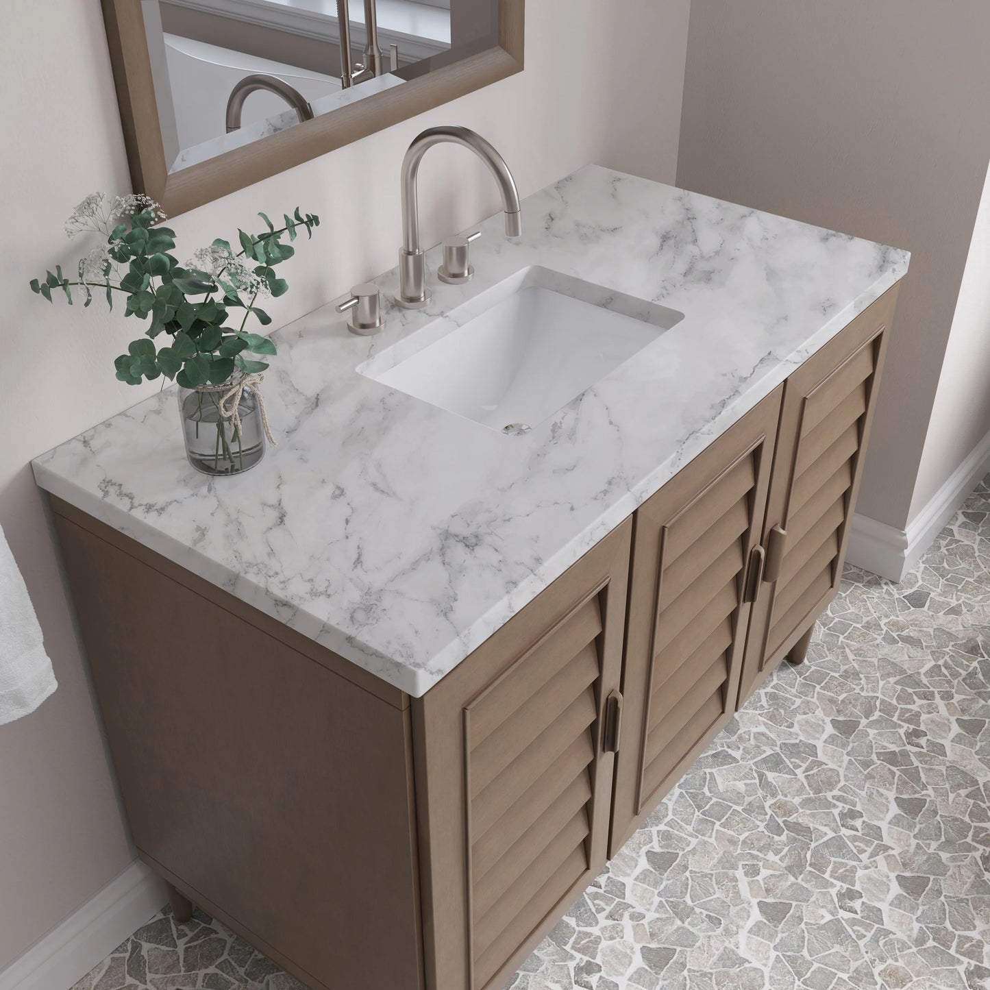 Portland 48" Single Vanity Whitewashed Walnut w/ 3 CM Carrara Marble Top, view 9