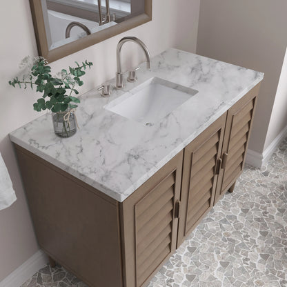 Portland 48" Single Vanity Whitewashed Walnut w/ 3 CM Carrara Marble Top, view 9