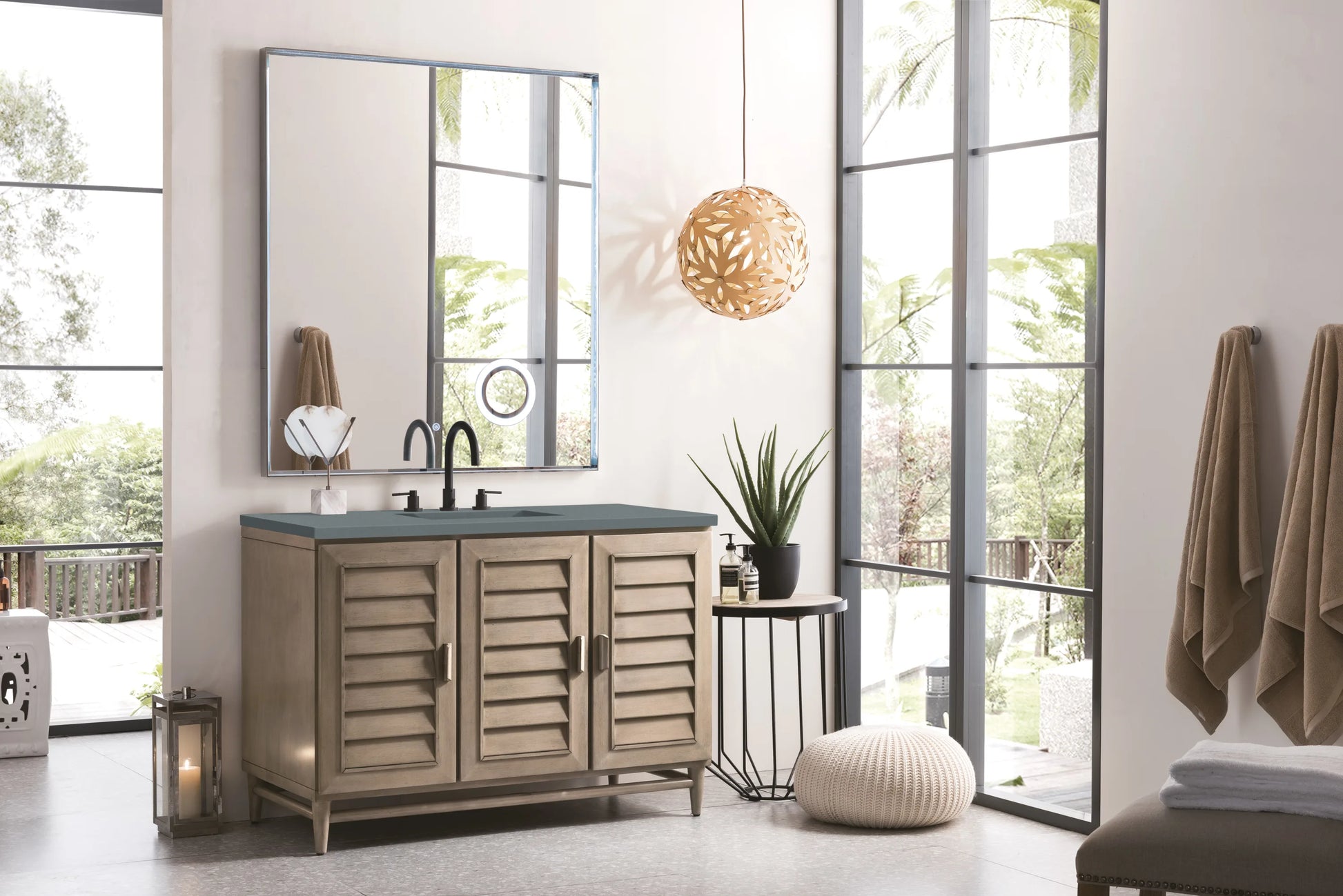 Renovate for Less Atlanta Portland 48" Single Vanity Whitewashed Walnut w/ 3 CM Cala Blue Silestone Top, view 4