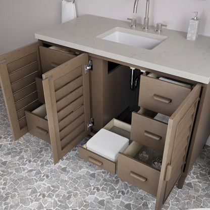 Portland 48" Single Vanity, Whitewashed Walnut, w/ 3 CM Siberian Silestone Top, view 5