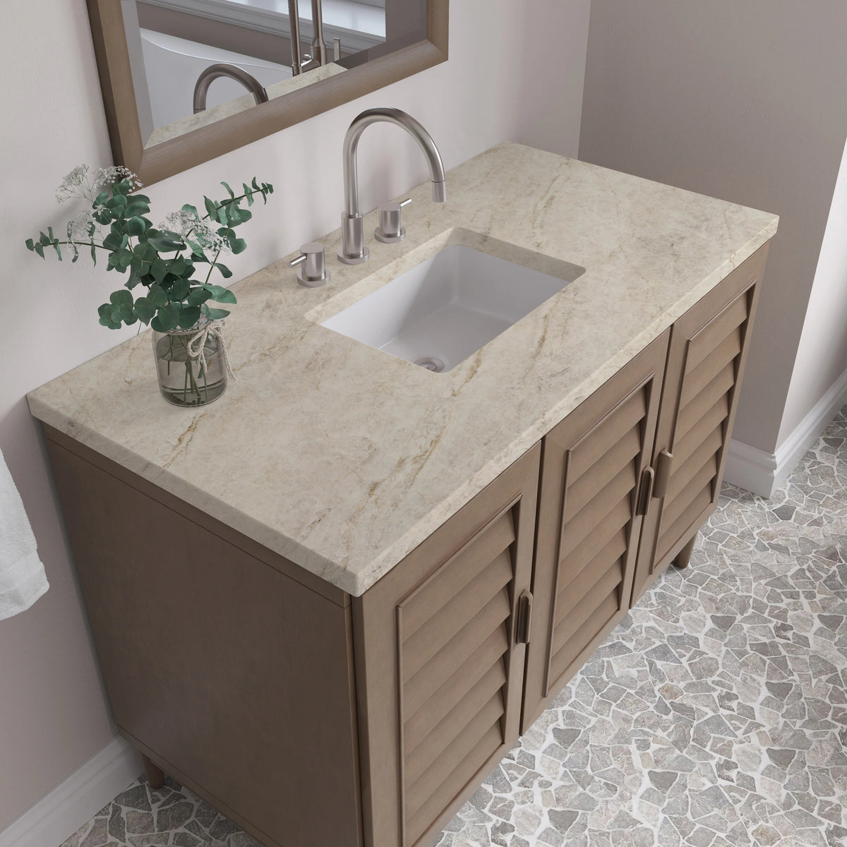 Portland 48" Single Vanity, Whitewashed Walnut, w/ 3 CM Tajnar Eclos Top, view 8
