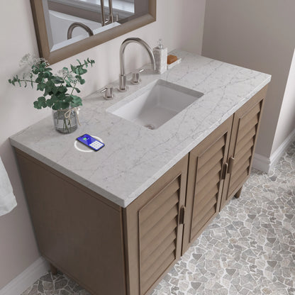 Portland 48" Single Vanity Whitewashed Walnut w/ 3 CM Eternal Jasmine Pearl Silestone Top w/FreePower Wireless, view 12