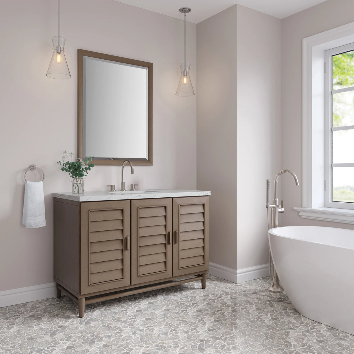 Portland 48" Single Vanity Whitewashed Walnut w/ 3 CM Ethereal Noctis Silestone Top w/FreePower Wireless Charger, view 7