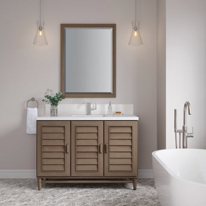 Portland 48" Single Vanity Whitewashed Walnut w/ Single Hole 3 CM White Zeus Silestone Top & Backsplash, view 3