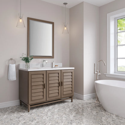 Portland 48" Single Vanity Whitewashed Walnut w/ Single Hole 3 CM White Zeus Silestone Top & Backsplash, view 4