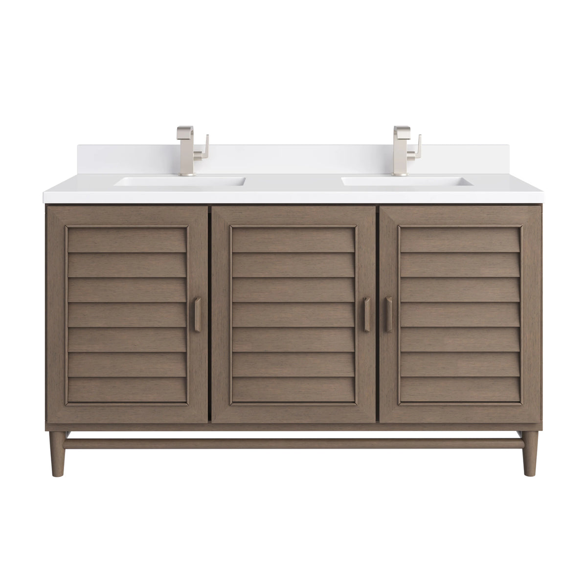 Portland 60" Double Vanity Whitewashed Walnut w/ Single Hole 3 CM White Zeus Silestone Top & Backsplash