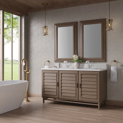 Portland 60" Double Vanity Whitewashed Walnut w/ Single Hole 3 CM White Zeus Silestone Top & Backsplash, view 4