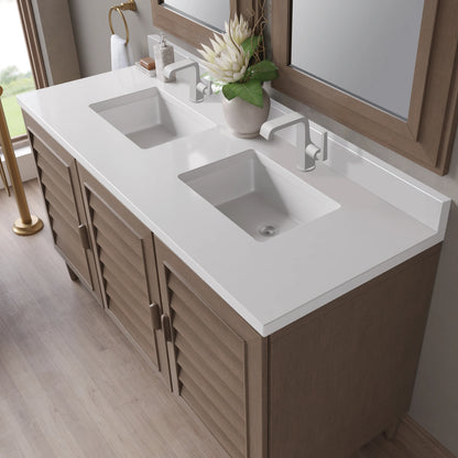 Portland 60" Double Vanity Whitewashed Walnut w/ Single Hole 3 CM White Zeus Silestone Top & Backsplash, view 9