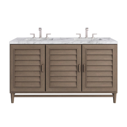 Portland 60" Double Vanity Whitewashed Walnut w/ 3 CM Carrara Marble Top
