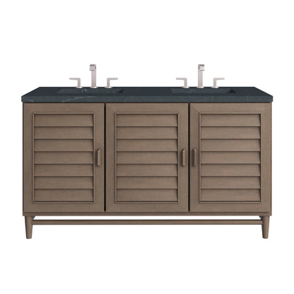 Portland 60" Double Vanity Whitewashed Walnut w/ 3 CM Charcoal Soapstone Silestone Top
