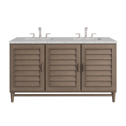 Portland 60" Double Vanity Whitewashed Walnut w/ 3 CM Eternal Jasmine Pearl Silestone Top