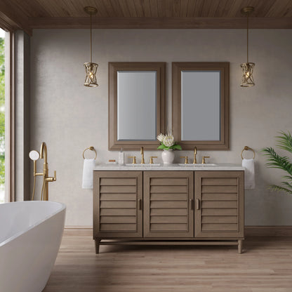 Portland 60" Double Vanity Whitewashed Walnut w/ 3 CM Eternal Jasmine Pearl Silestone Top, view 3