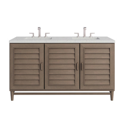 Portland 60" Double Vanity Whitewashed Walnut w/ 3 CM Lime Delight Silestone Top