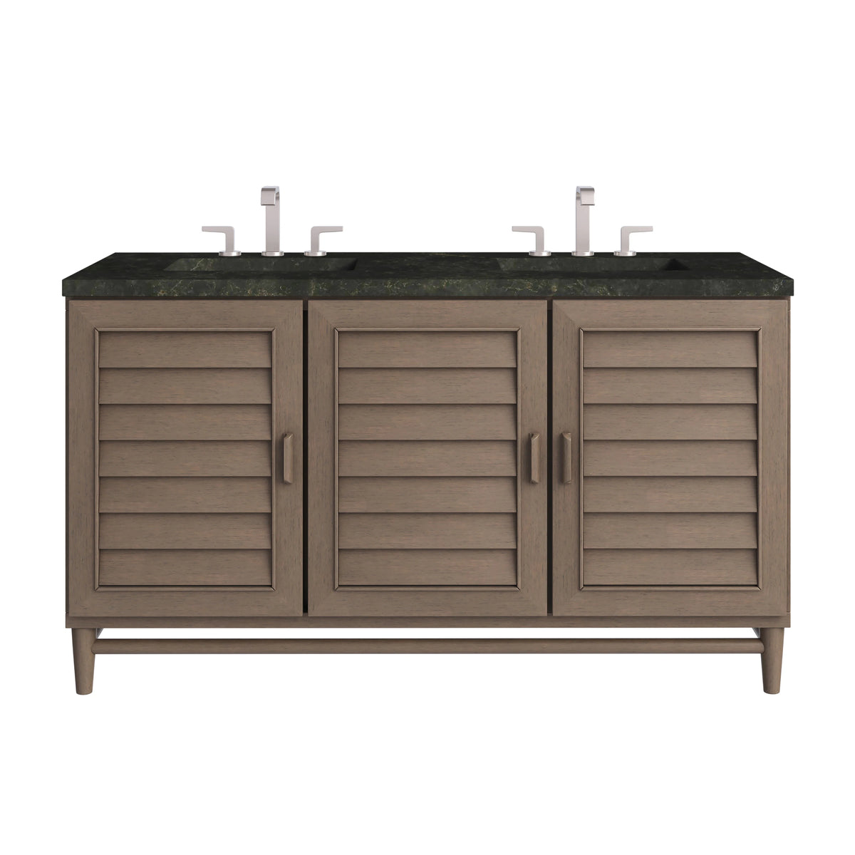 Portland 60" Double Vanity, Whitewashed Walnut, w/ 3 CM Phantome Eclos Top