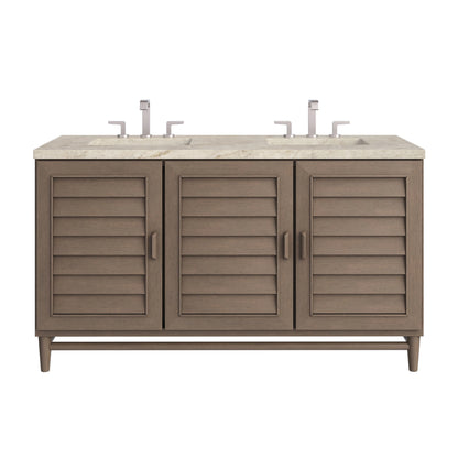Portland 60" Double Vanity, Whitewashed Walnut, w/ 3 CM Tajnar Eclos Top