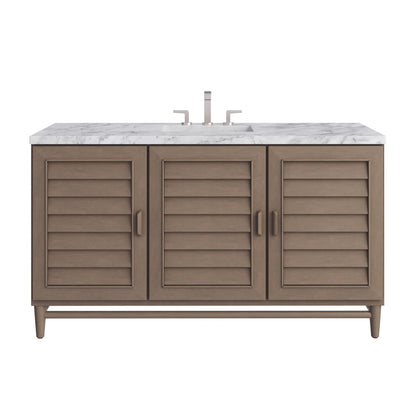 Portland 60" Single Vanity Whitewashed Walnut w/ 3 CM Carrara Marble Top