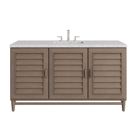 Portland 60" Single Vanity Whitewashed Walnut w/ 3 CM Eternal Jasmine Pearl Silestone Top