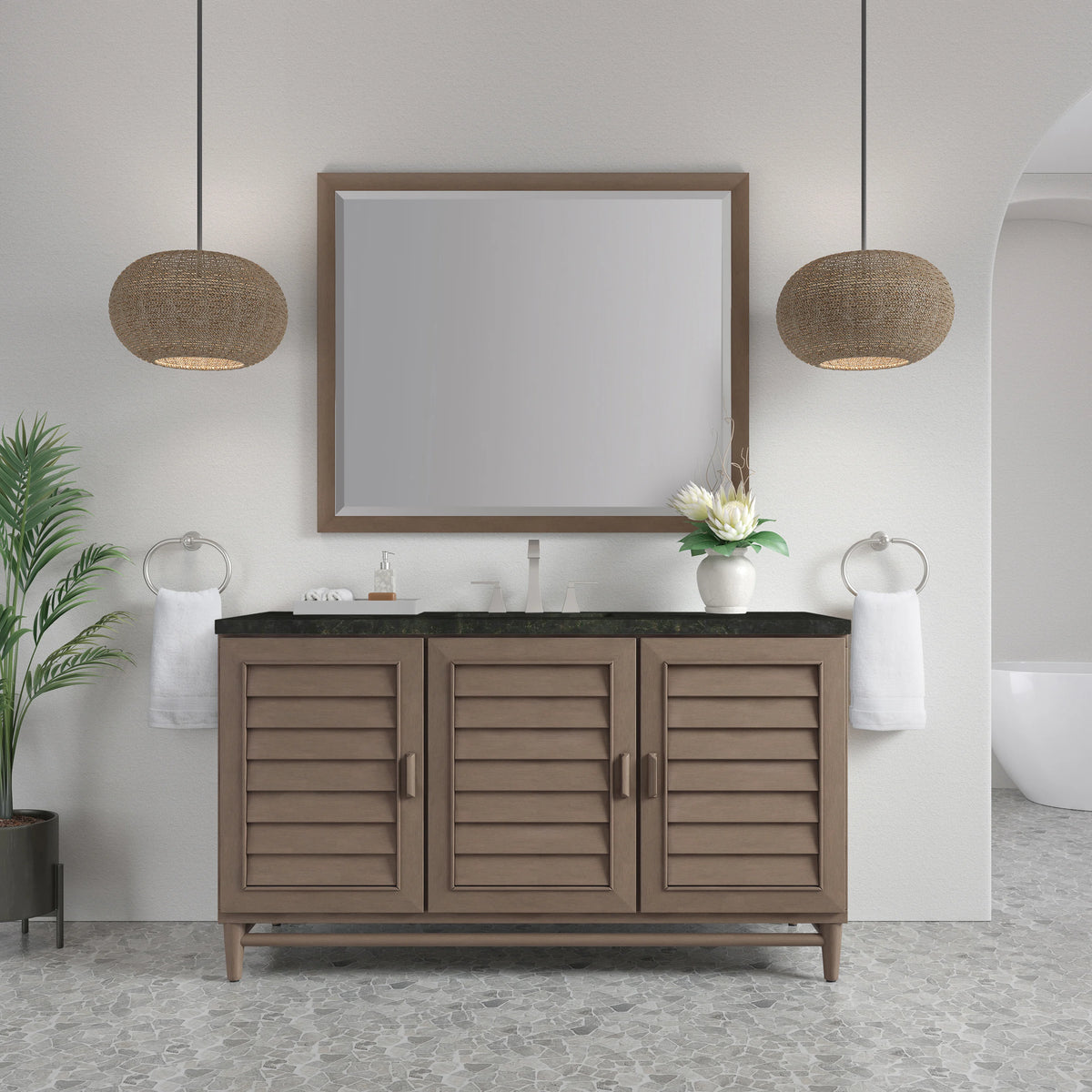 Portland 60" Single Vanity, Whitewashed Walnut, w/ 3 CM Phantome Eclos Top, view 3