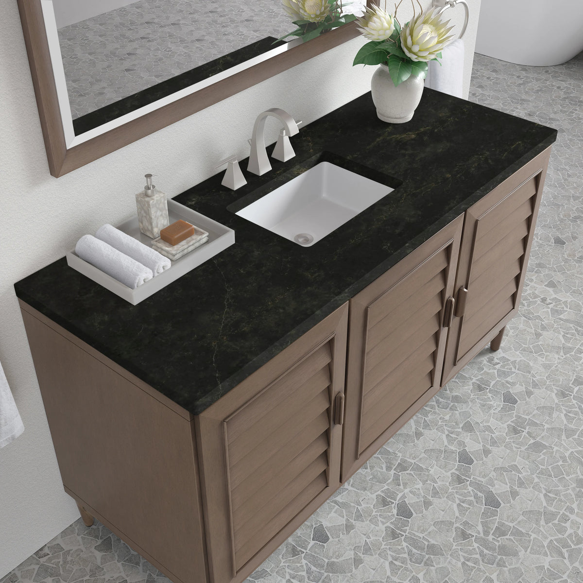Portland 60" Single Vanity, Whitewashed Walnut, w/ 3 CM Phantome Eclos Top, view 8