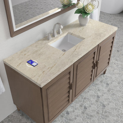 Portland 60" Single Vanity, Whitewashed Walnut, w/ 3 CM Tajnar Eclos Top w/FreePower Wireless Charger, view 10