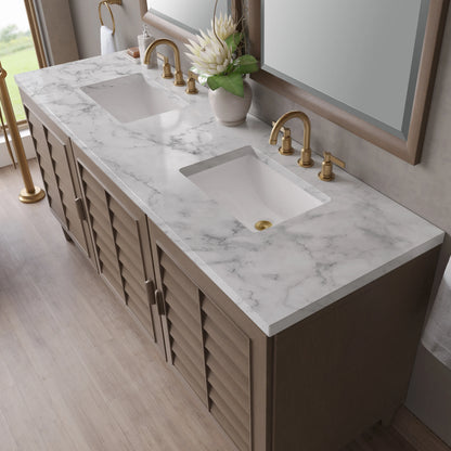 Portland 72" Double Vanity Whitewashed Walnut w/ 3 CM Carrara Marble Top, view 8