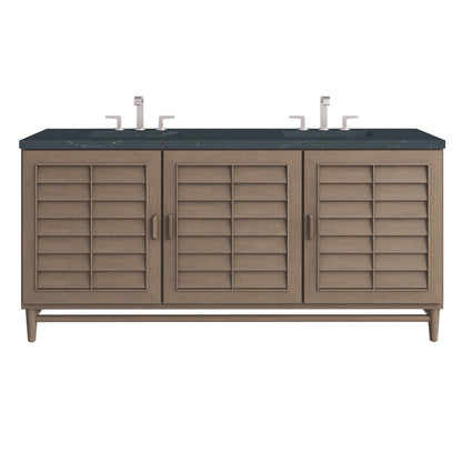 Portland 72" Double Vanity Whitewashed Walnut w/ 3 CM Charcoal Soapstone Silestone Top