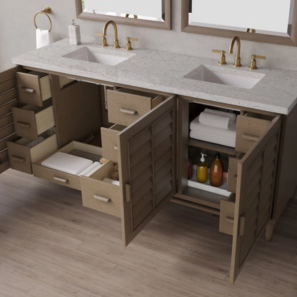 Portland 72" Double Vanity Whitewashed Walnut w/ 3 CM Eternal Jasmine Pearl Silestone Top, view 5