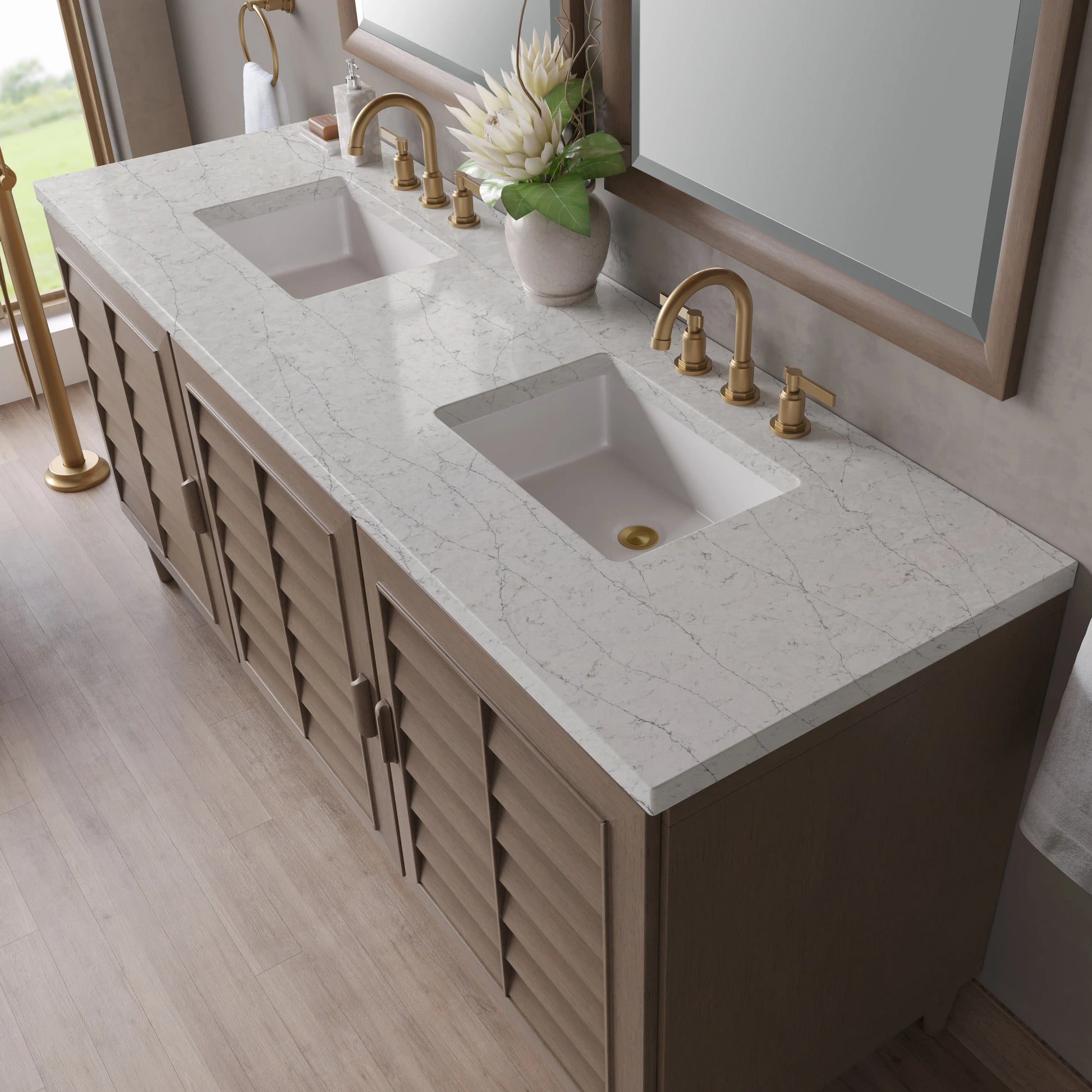 Portland 72" Double Vanity Whitewashed Walnut w/ 3 CM Eternal Jasmine Pearl Silestone Top, view 7