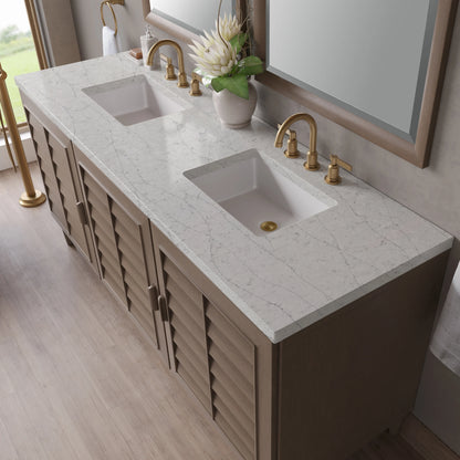 Portland 72" Double Vanity Whitewashed Walnut w/ 3 CM Eternal Jasmine Pearl Silestone Top, view 7
