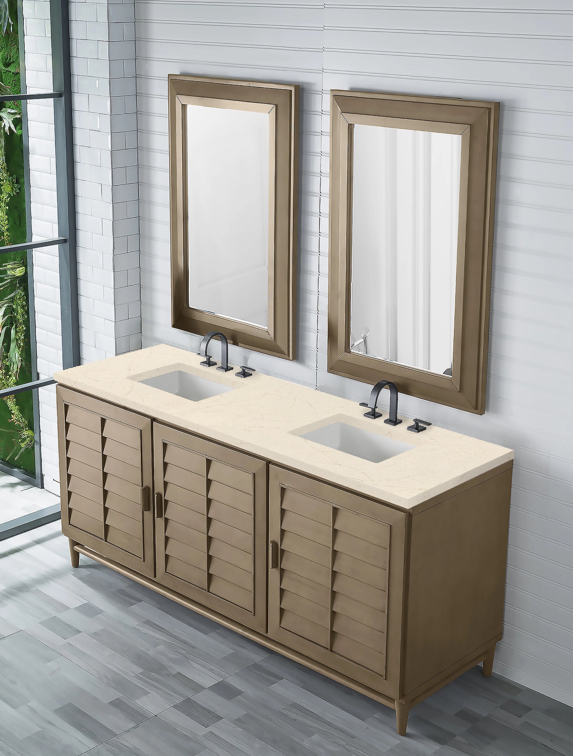 Renovate for Less Atlanta Portland 72" Double Vanity Whitewashed Walnut w/ 3 CM Eternal Marfil Silestone Top, view 4