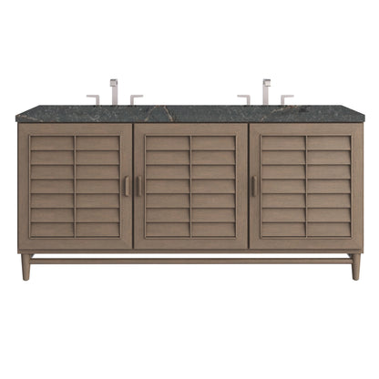 Portland 72" Double Vanity Whitewashed Walnut w/ 3 CM Parisien Bleu Silestone Top