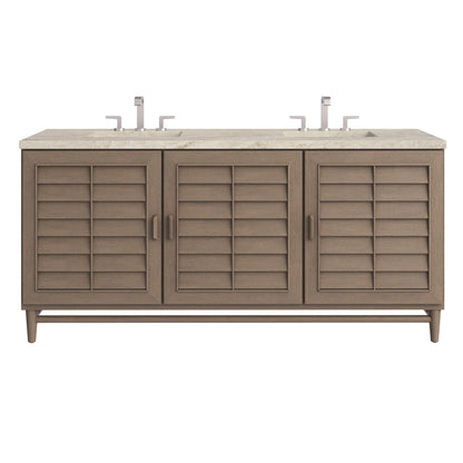 Portland 72" Double Vanity, Whitewashed Walnut, w/ 3 CM Tajnar Eclos Top