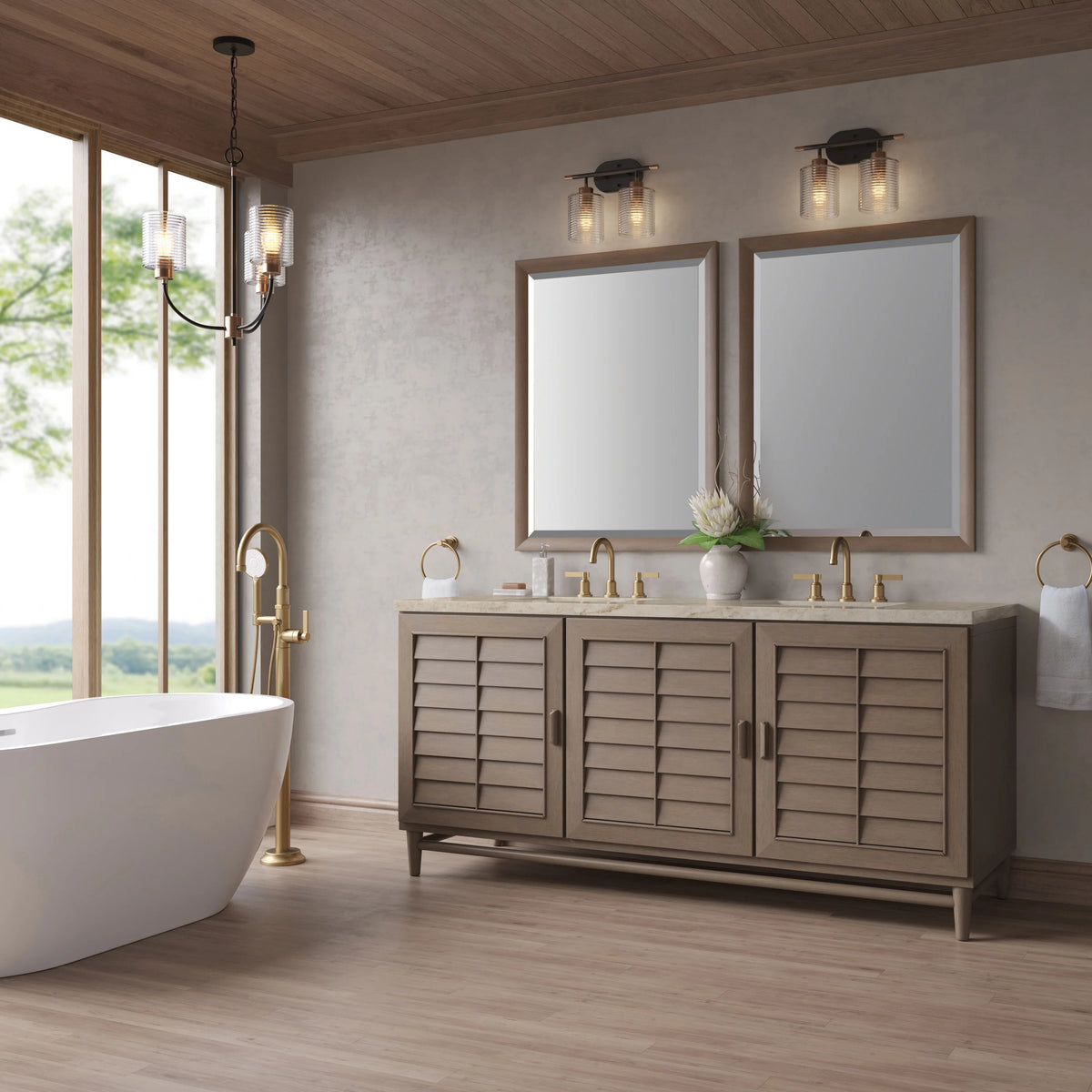 Portland 72" Double Vanity, Whitewashed Walnut, w/ 3 CM Tajnar Eclos Top, view 4