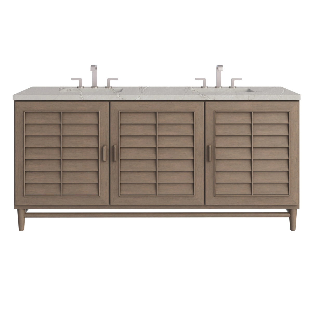 Portland 72" Double Vanity Whitewashed Walnut w/ 3 CM Victorian Silver Silestone Top
