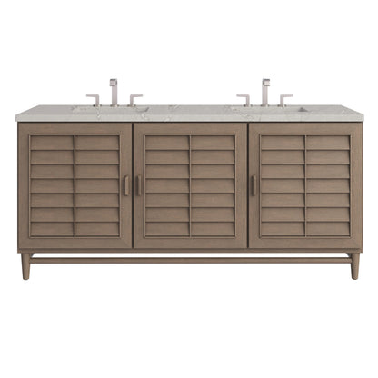 Portland 72" Double Vanity Whitewashed Walnut w/ 3 CM Victorian Silver Silestone Top