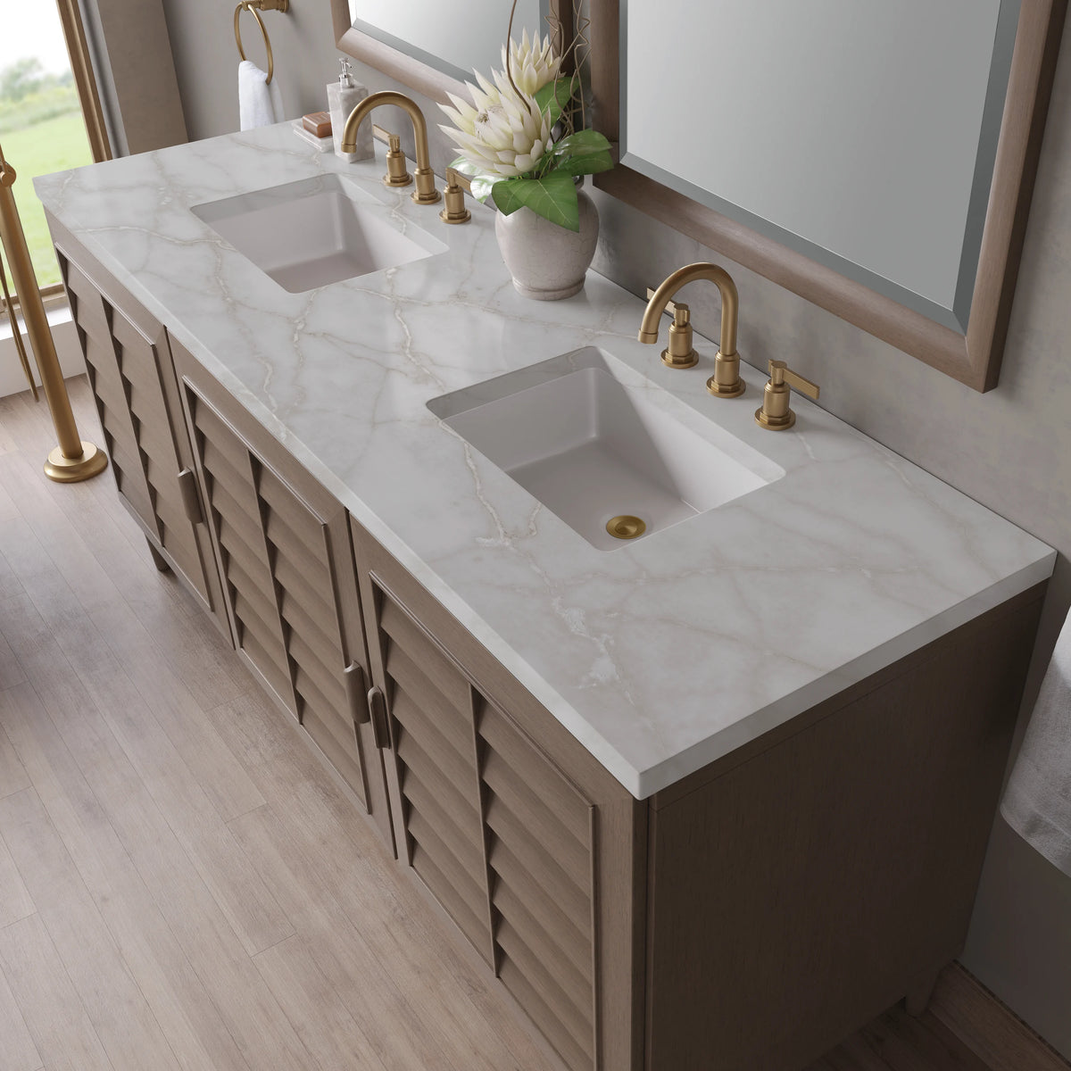 Portland 72" Double Vanity Whitewashed Walnut w/ 3 CM Victorian Silver Silestone Top, view 6