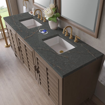 Portland 72" Double Vanity Whitewashed Walnut w/ 3 CM Parisien Bleu Silestone Top w/FreePower Wireless Charger, view 9