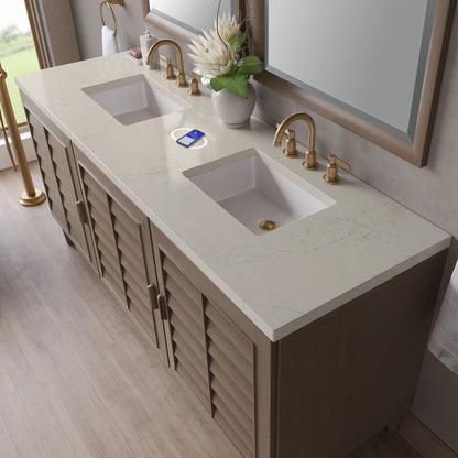 Portland 72" Double Vanity, Whitewashed Walnut, w/ 3 CM Siberian Silestone Top w/FreePower Wireless Charger, view 9