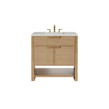 Solene 36" Single Vanity, Seaside Oak, w/ 3 CM Lime Delight Quartz Top