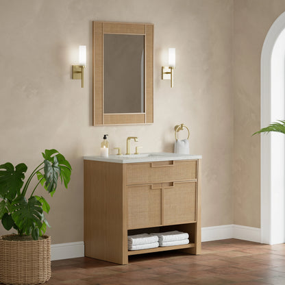 Solene 36" Single Vanity, Seaside Oak, w/ 3 CM Lime Delight Quartz Top, view 4