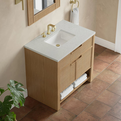Solene 36" Single Vanity, Seaside Oak, w/ 3 CM Lime Delight Quartz Top, view 7