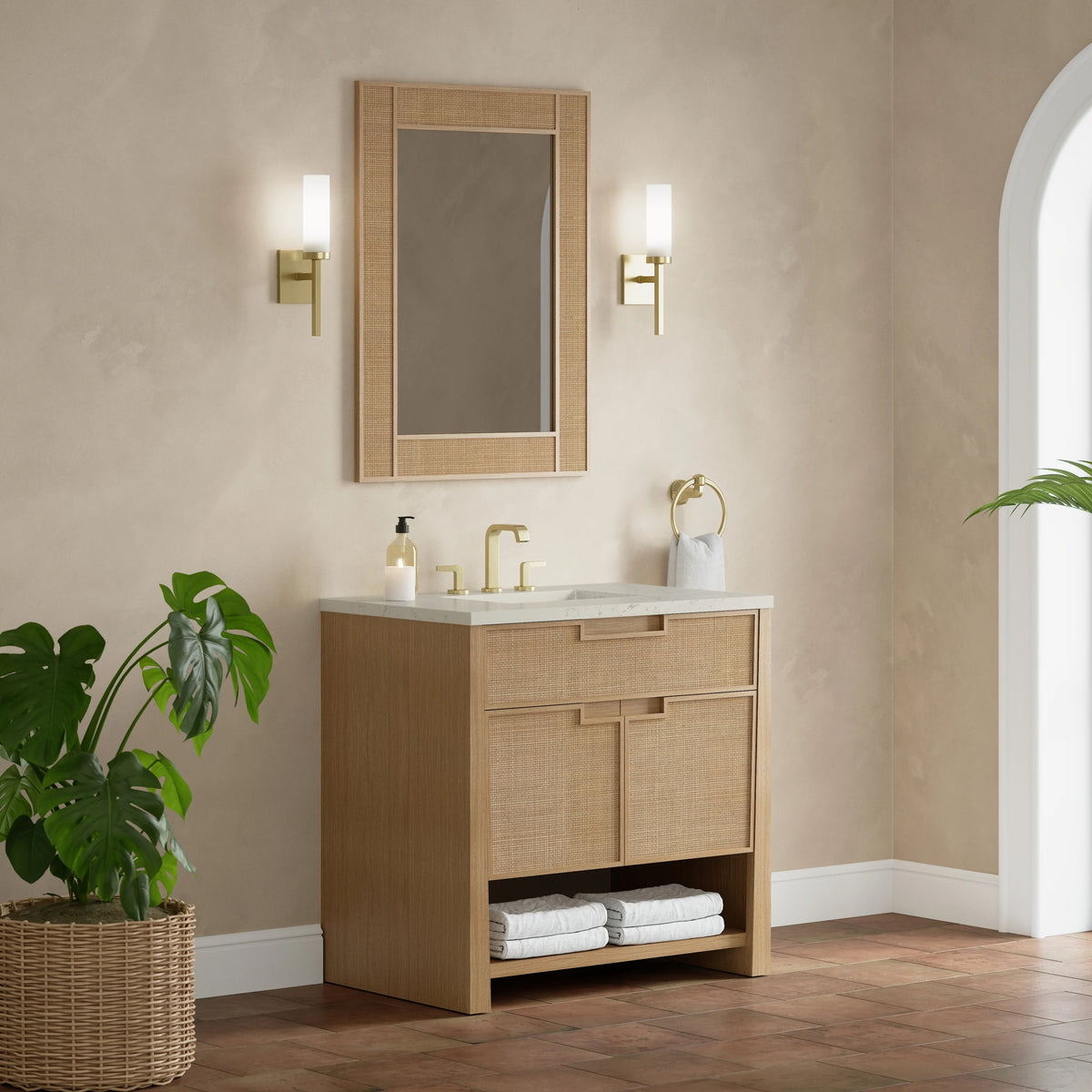 Solene 36" Single Vanity, Seaside Oak, w/ 3 CM Siberian Silestone Top, view 4