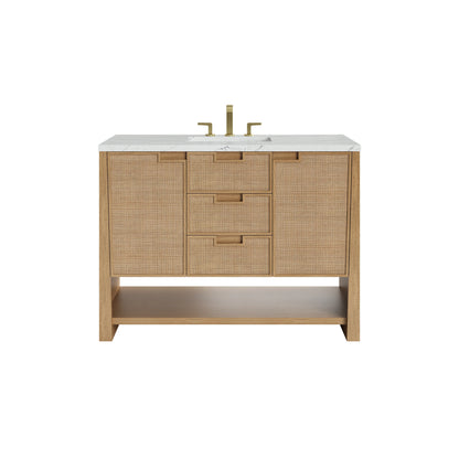 Solene 48" Single Vanity, Seaside Oak, w/ 3 CM Ethereal Noctis Quartz Top