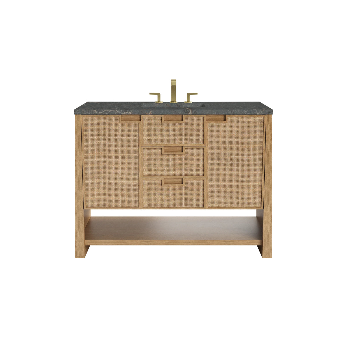 Solene 48" Single Vanity, Seaside Oak, w/ 3 CM Parisien Bleu Silestone Top w/ FreePower Wireless Charger