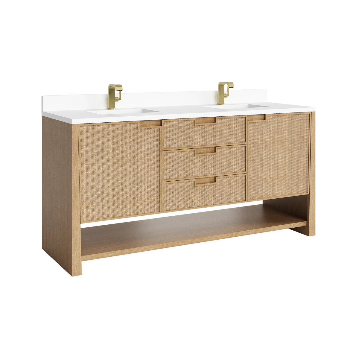 Solene 72" Double Vanity, Seaside Oak, w/ Single Hole 3 CM White Zeus Quartz Top & Backsplash, view 9