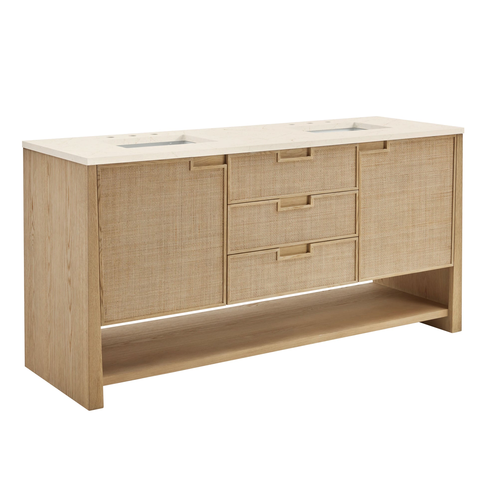 Renovate for Less Atlanta Solene 72" Double Vanity, Seaside Oak, w/ 3 CM Eternal Marfil Quartz Top, view 10
