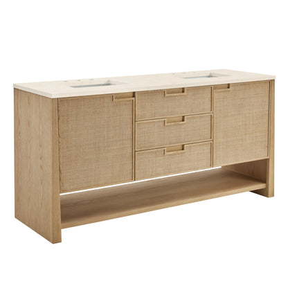 Renovate for Less Atlanta Solene 72" Double Vanity, Seaside Oak, w/ 3 CM Eternal Marfil Quartz Top, view 10