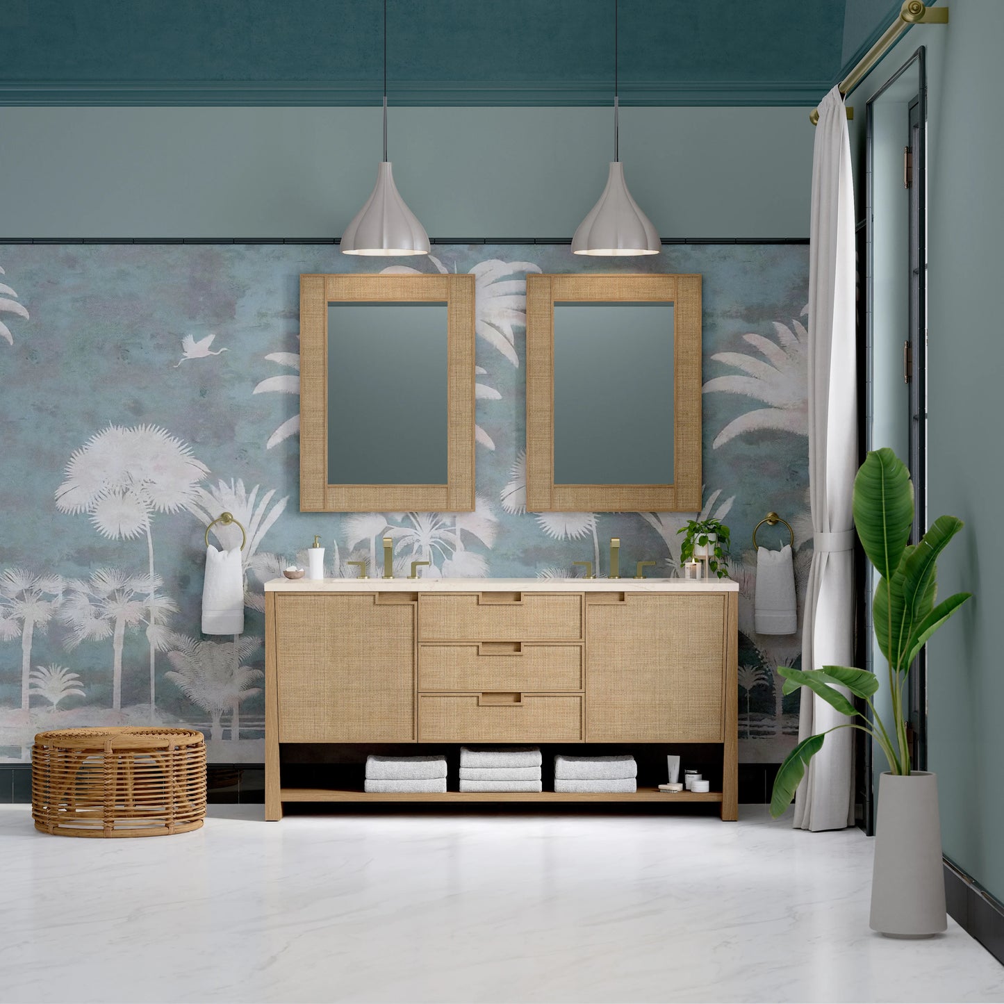 Renovate for Less Atlanta Solene 72" Double Vanity, Seaside Oak, w/ 3 CM Eternal Marfil Quartz Top, view 3