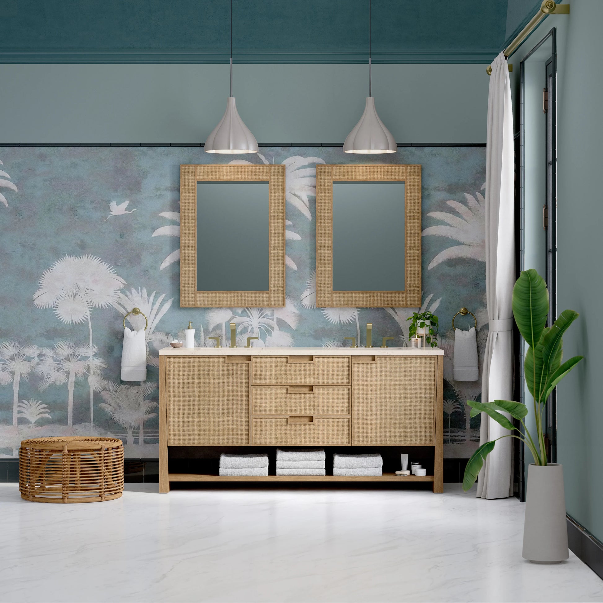 Renovate for Less Atlanta Solene 72" Double Vanity, Seaside Oak, w/ 3 CM Eternal Marfil Quartz Top, view 3