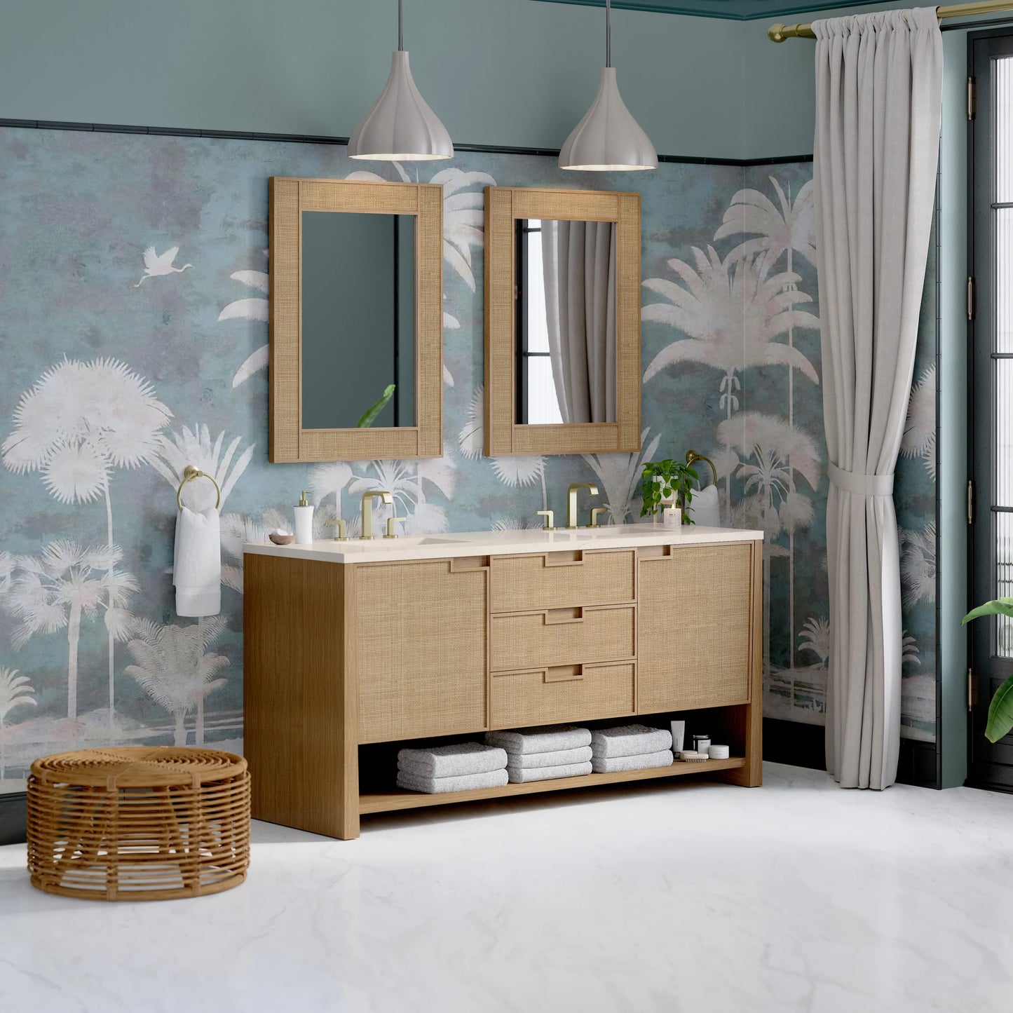 Renovate for Less Atlanta Solene 72" Double Vanity, Seaside Oak, w/ 3 CM Eternal Marfil Quartz Top, view 4